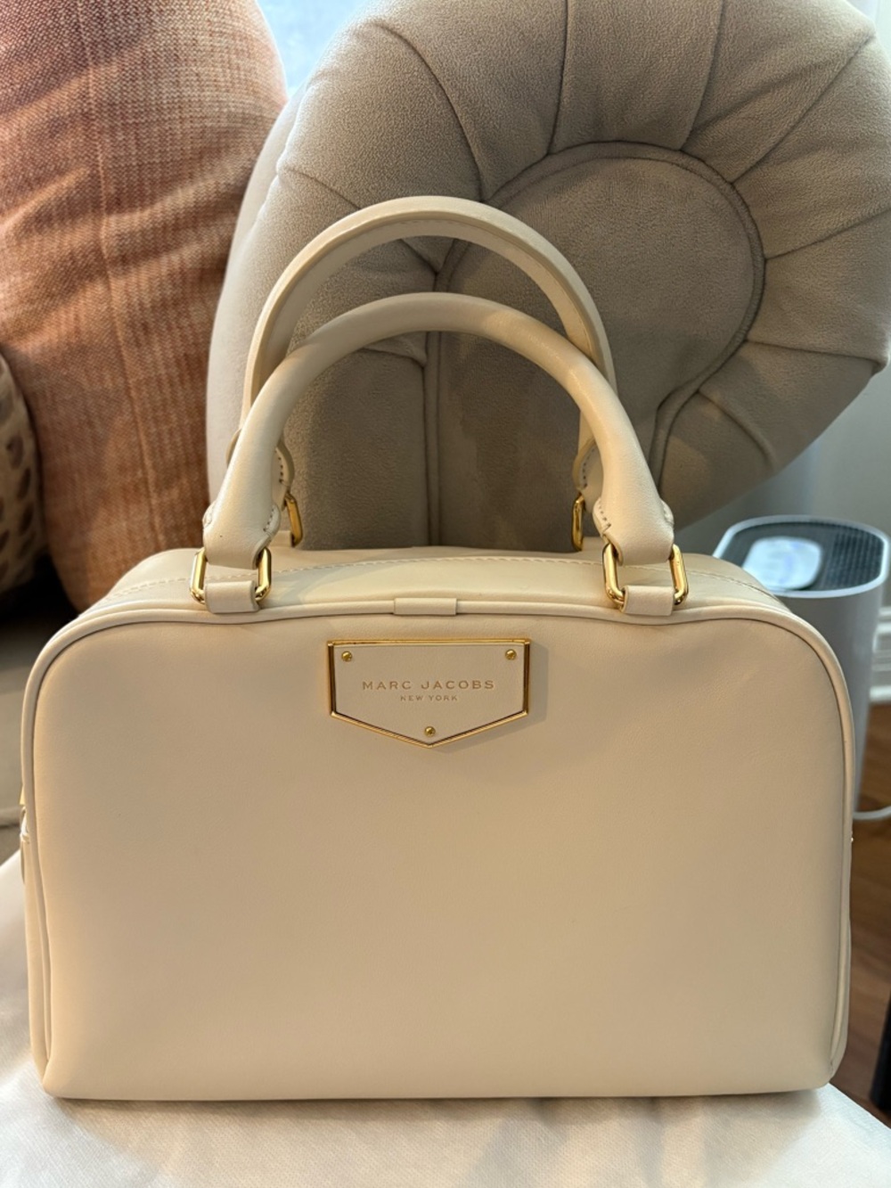 Marc Jacobs Cream Leather Top-Handle Satchel with Gold Hardware